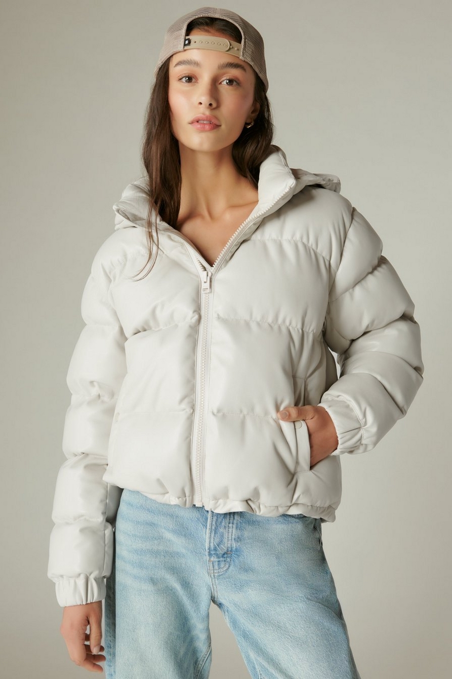 oversized faux leather puffer jacket